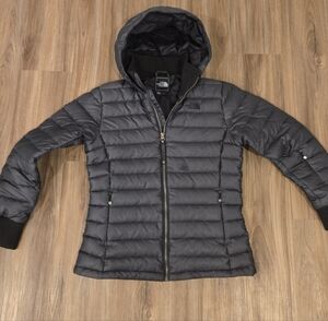 The North Face Puffer Jacket 600 Down Feather Charcoal SKI Hooded Jacket